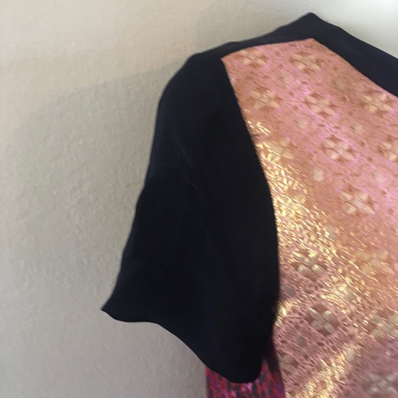 J. CREW Navy Patchwork Metallic Brocade Top Sz 12 - Picture 6 of 8